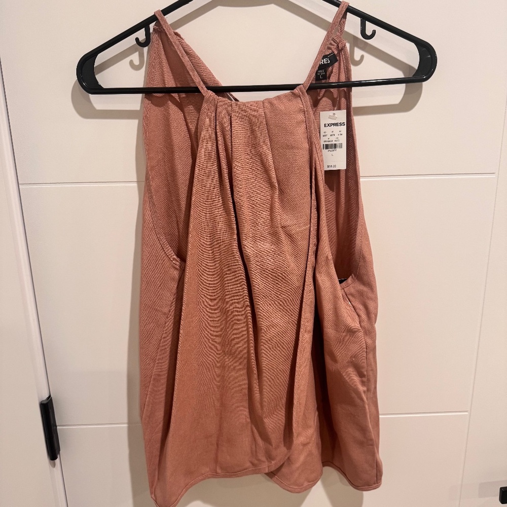 Express Linen Blend Halter Neck Tank in Dusty Pink/Muted Terracota